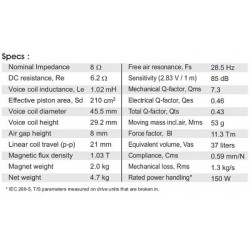 SB Acoustics 8'' Long stroke MFC Subwoofer, SB23MFCL45-8