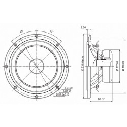 SB Acoustics 8" mid/woofer 45mm vc NRX Norex cone, SB23NRXS45-8